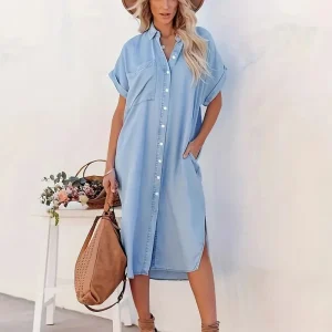 Jasmijn | Stijlvolle overhemdjurk met knoopsluiting en splitten