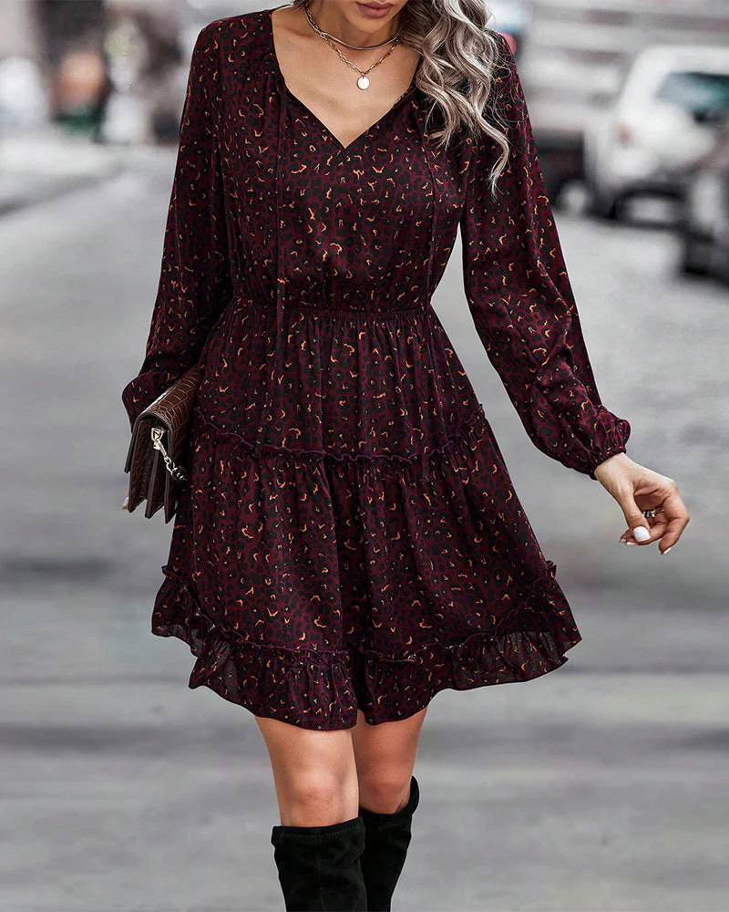 Jurk met V-hals en bedrukte A-lijn - Afbeelding 3