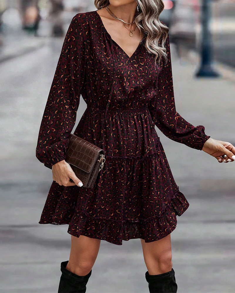 Jurk met V-hals en bedrukte A-lijn - Afbeelding 4