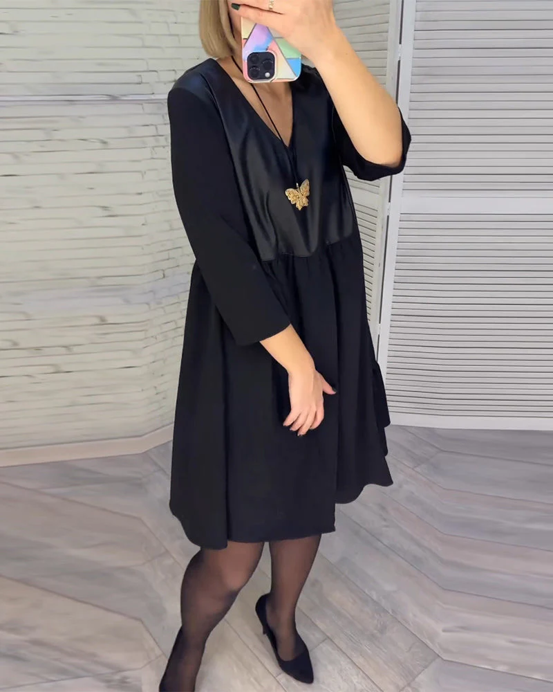 Jurk met V-hals en patchwork - Afbeelding 4