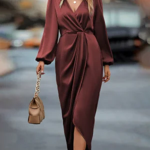 Kim | Elegante jurk met lantaarnmouwen en v-hals