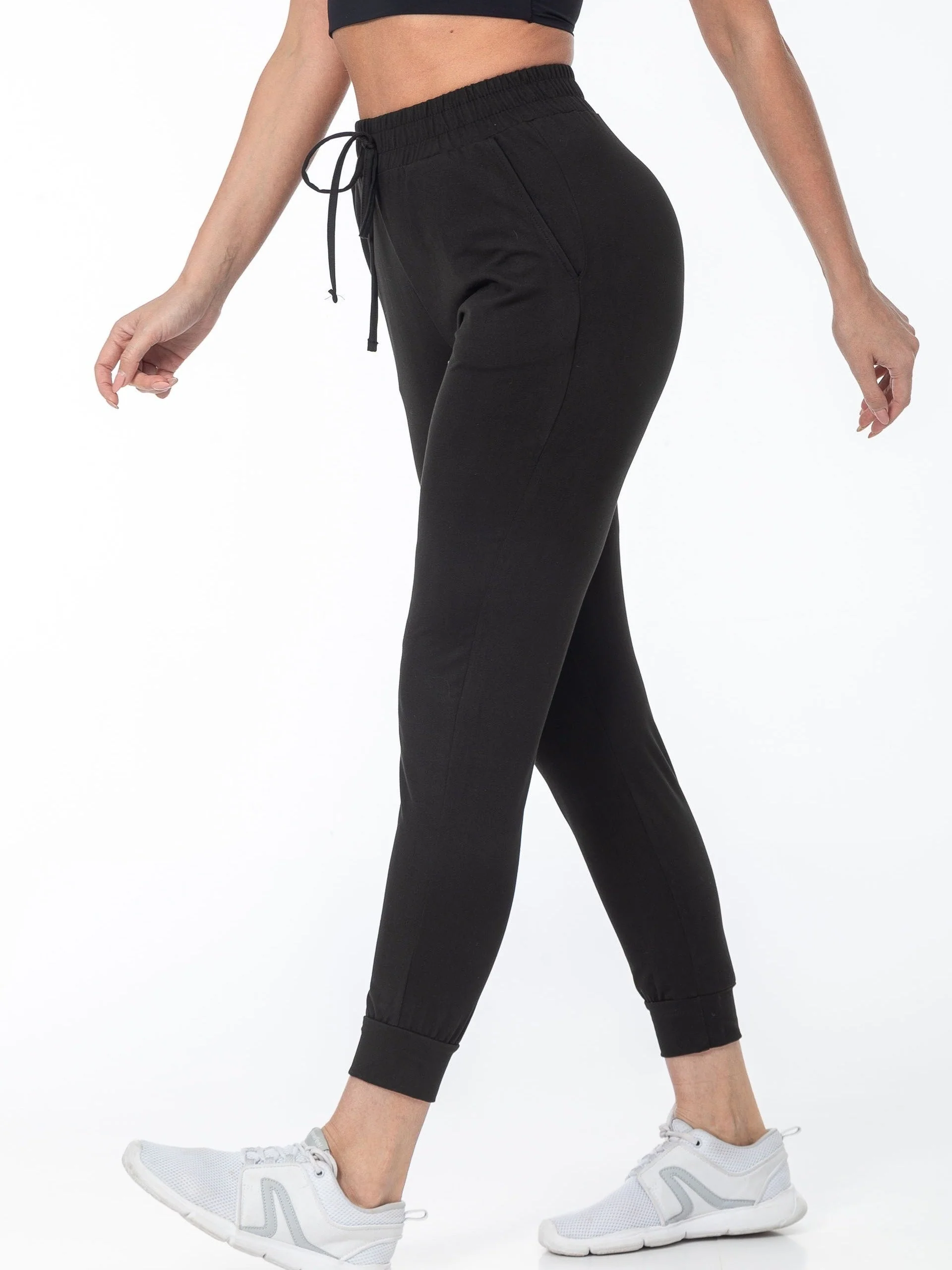 Lara | Zwarte casual sportbroek met hoge taille en zakken - Afbeelding 4