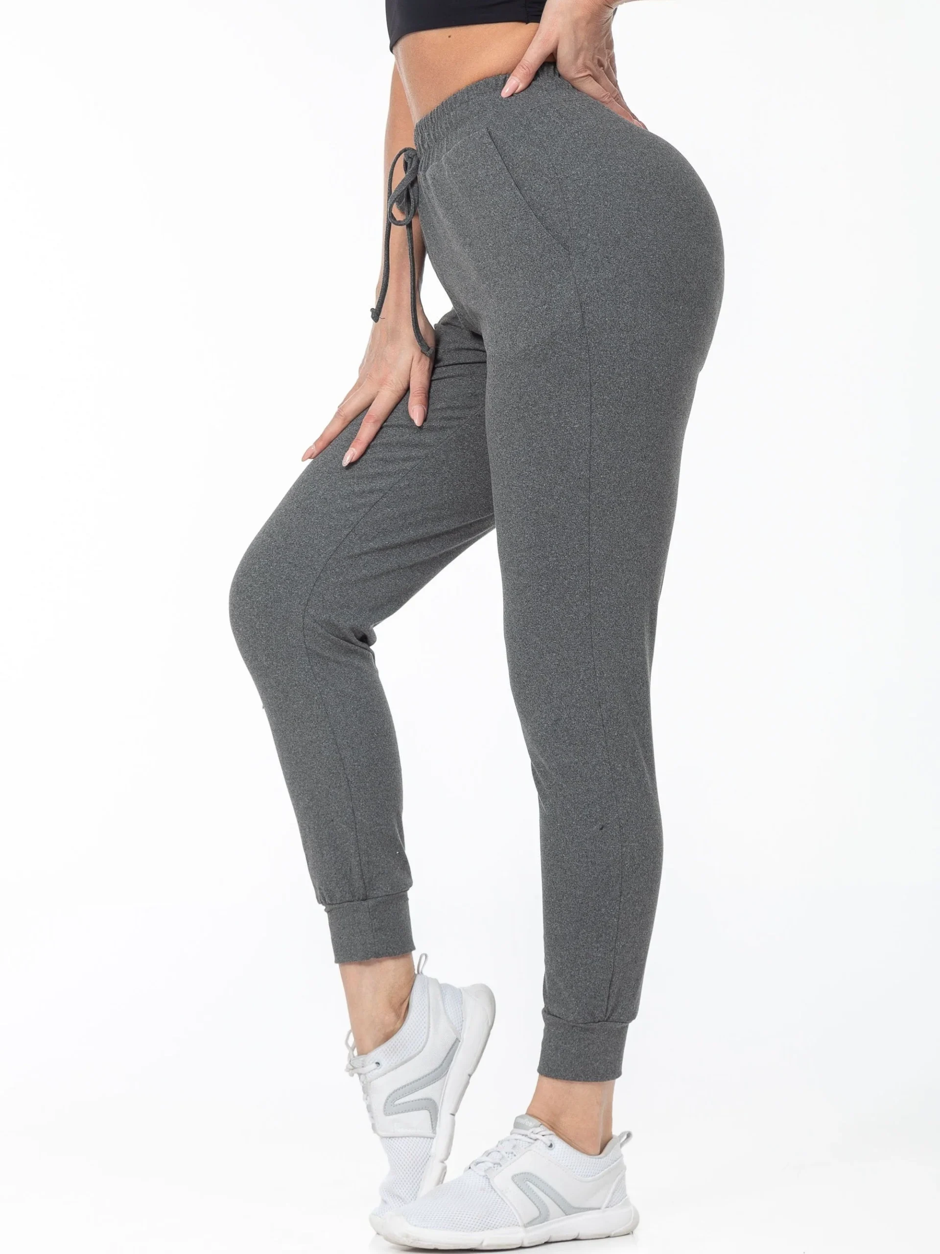 Lara | Zwarte casual sportbroek met hoge taille en zakken - Afbeelding 8
