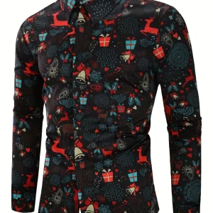 Lars | Feestelijk heren kerst overhemd met opstaande kraag en knoopdetail