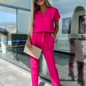 Lotte | Jumpsuit met korte mouw en ceintuur