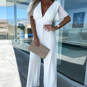 Lotte | Jumpsuit met ruchemouwen en wijde pijpen