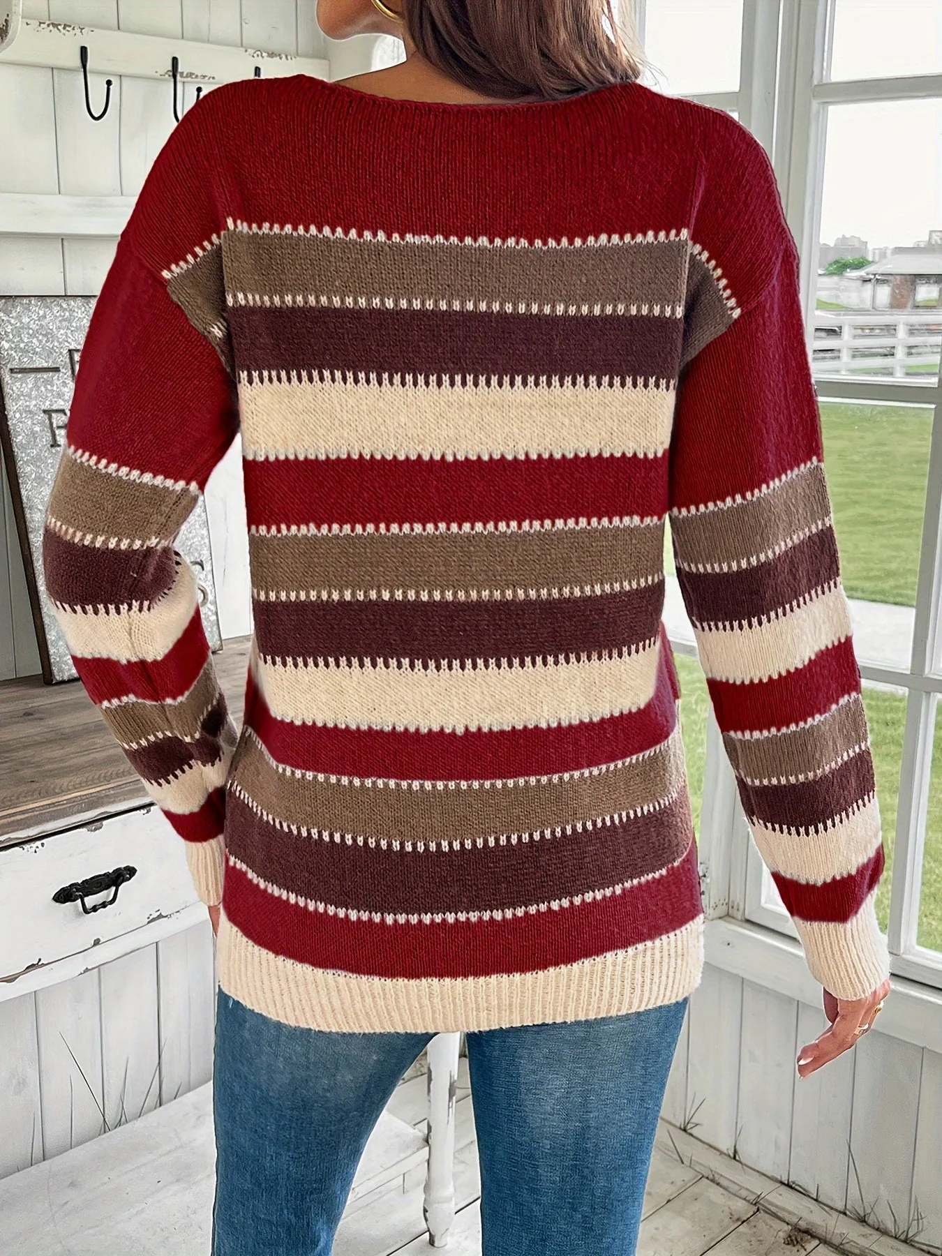 Lotte | Kleurrijke crew neck sweater met drop shoulder en lange mouw - Afbeelding 5