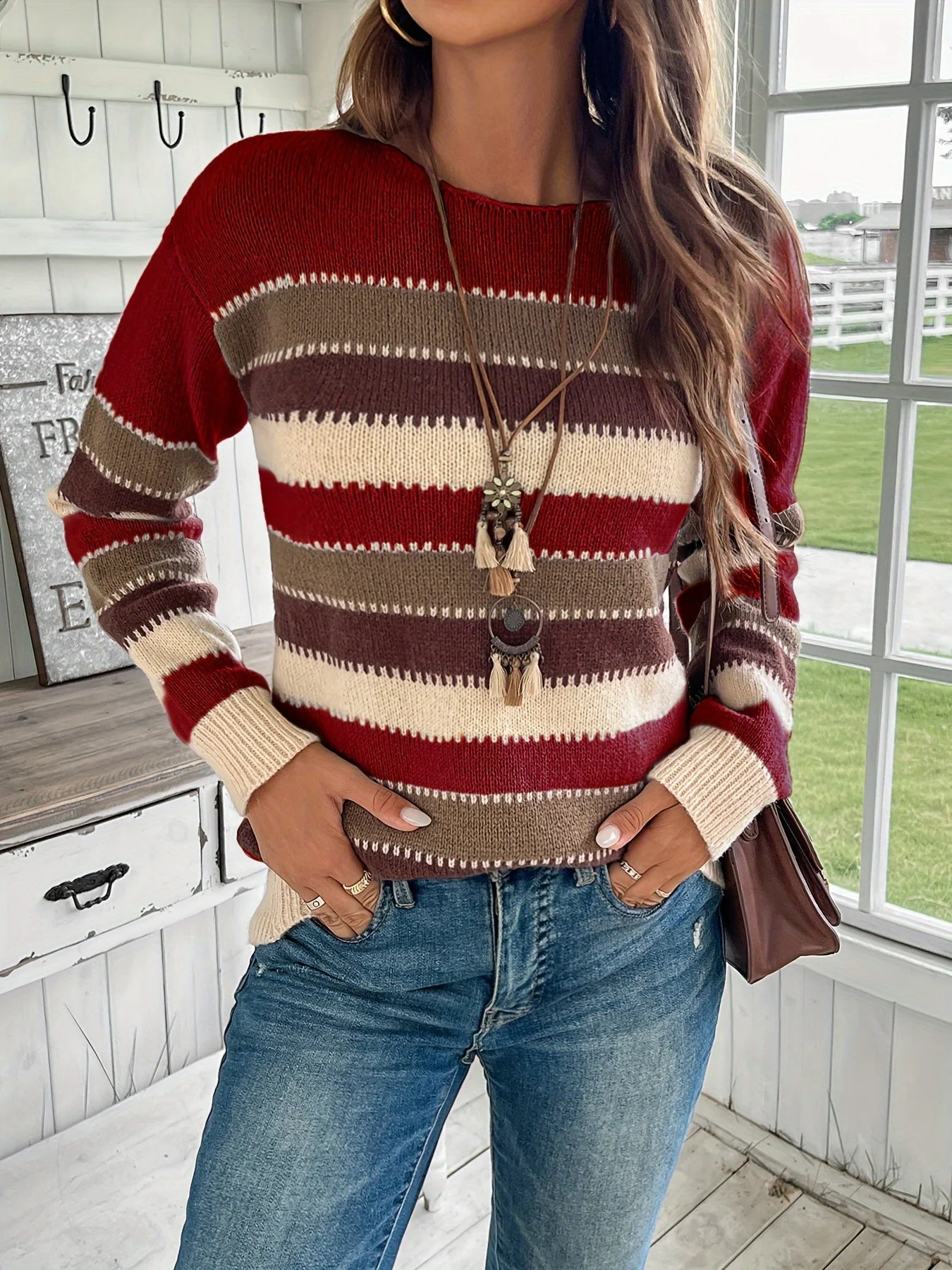 Lotte | Kleurrijke crew neck sweater met drop shoulder en lange mouw - Afbeelding 8
