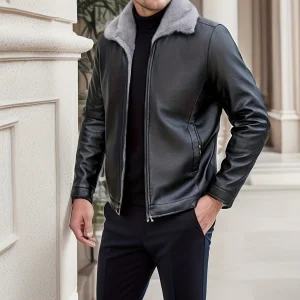 Niels | Warm fleece PU-jack in effen kleur