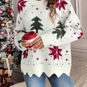 Nina | Casual kerstboompatroon pullover met ronde hals en lange mouwen