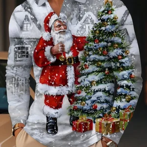 Piet | Casual lange mouw polo met kerstprint