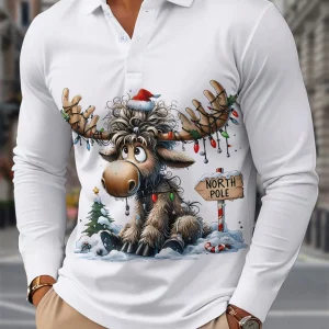 Rens | Heren kerstoverhemd met rendierprint en lange mouwen