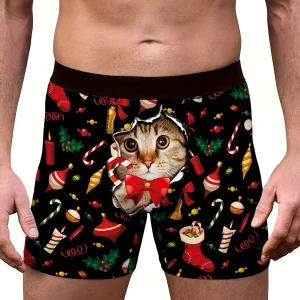 Ruben | Stijlvolle heren kerst kattenprint boxer briefs
