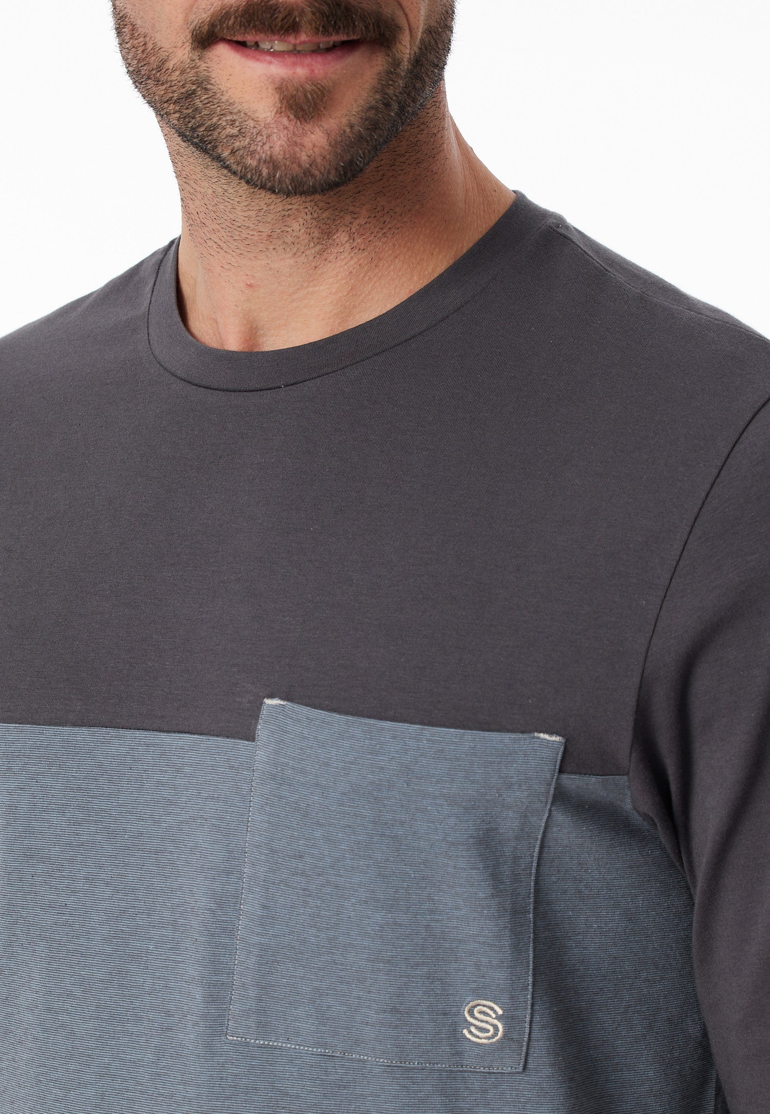 181170 Schiesser Heren Pyjama lang Organic Cotton strepen borstzak antraciet - Afbeelding 5