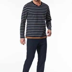 181928 Schiesser Heren Pyjama lengte strepen nachtblauw