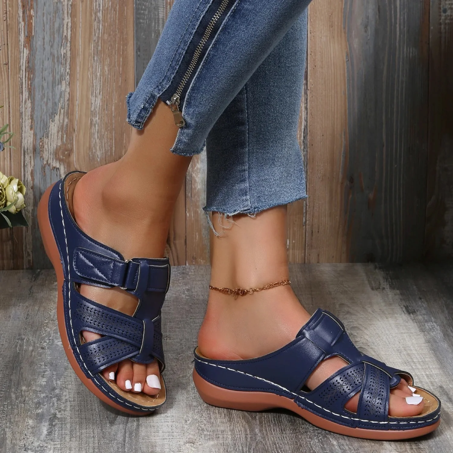 Sofie | Leren dames sandalen met open teen - Afbeelding 4