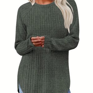 Sophie | Effen kleur geribbeld T-shirt met lange mouwen