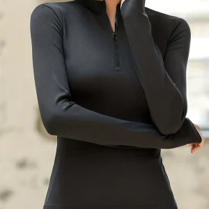 Sophie | Effen lange mouwen dames T-shirt met halve rits