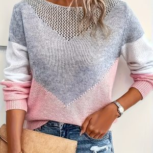 Sophie | Kleurige blokken casual trui met lange mouwen