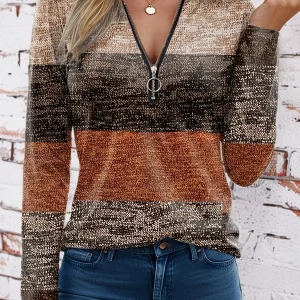 Sophie | Kleurrijk blok kwart rits T-shirt met lange mouwen