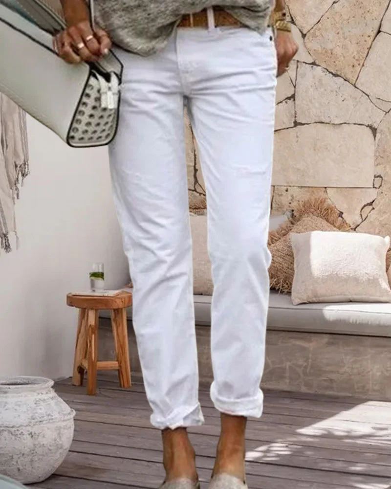 Stijlvolle casual effen kleur broek - Afbeelding 3