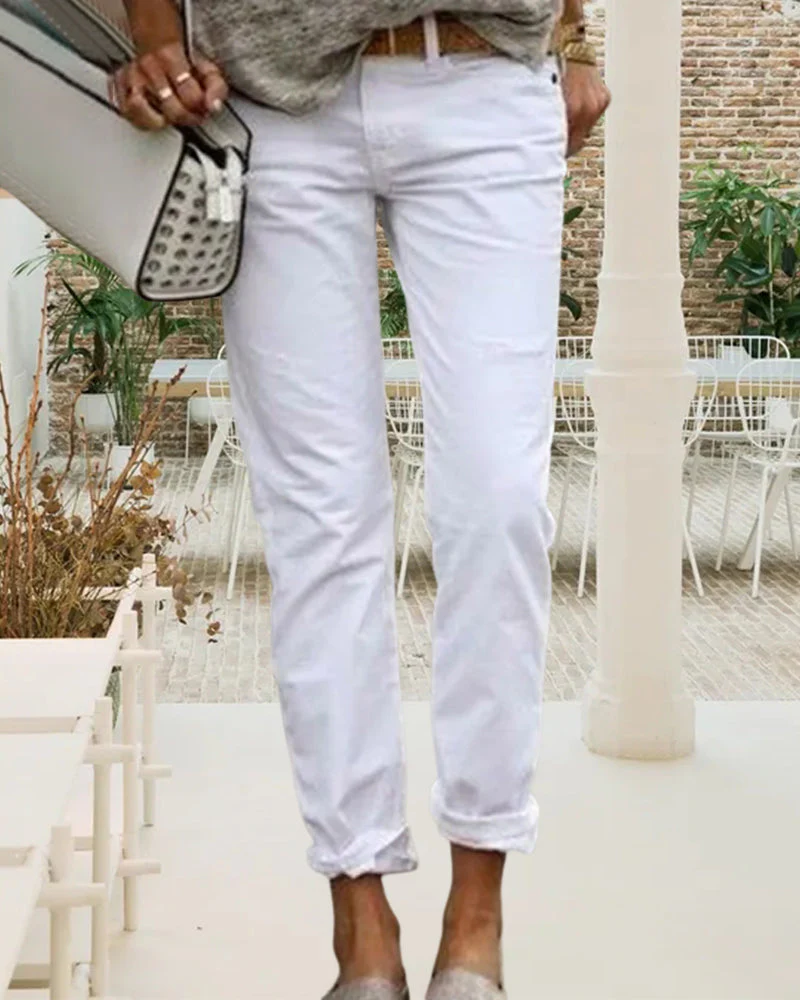 Stijlvolle casual effen kleur broek - Afbeelding 4